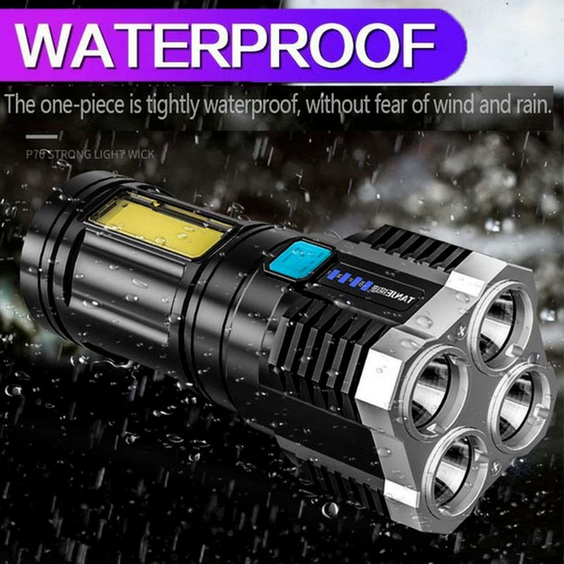 4 LED core zaklamp – zaklamp – LED Oplaadbaar – altijd zicht in het duister – inclusief batterij en USB kabel – waterbestendige zaklantaarn